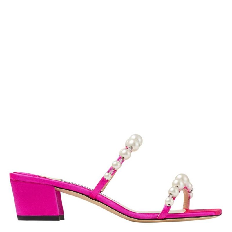 Amara 45 Pearl Embellished Satin Mules
