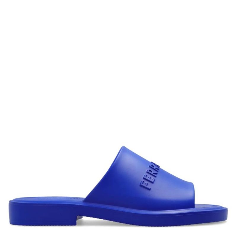 Mens Blue LOGO-EM[보스]ED Slip-On Sandals