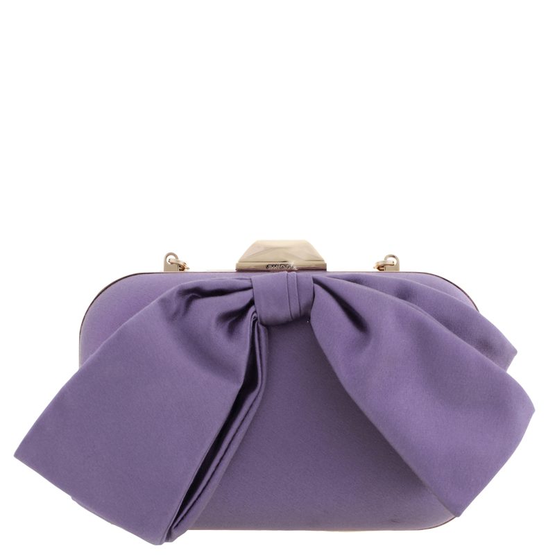 Cloud Wisteria Satin Bow Clutch Bag