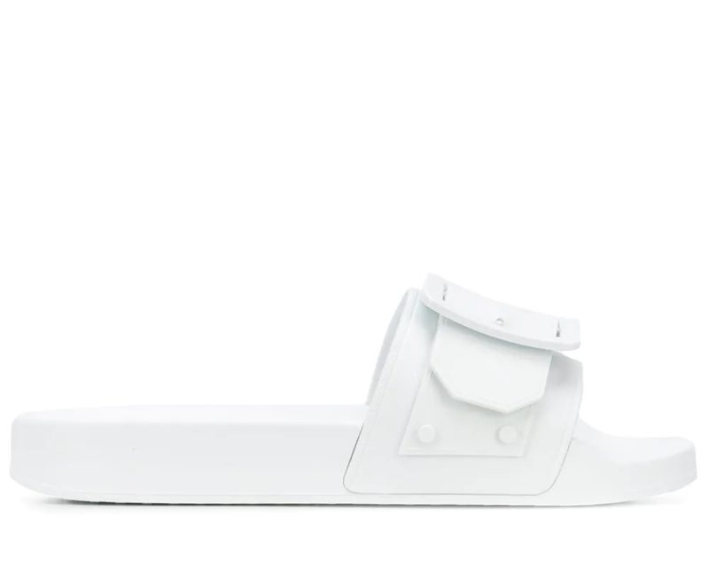Jeline White Buckle Strap Slide Sandals