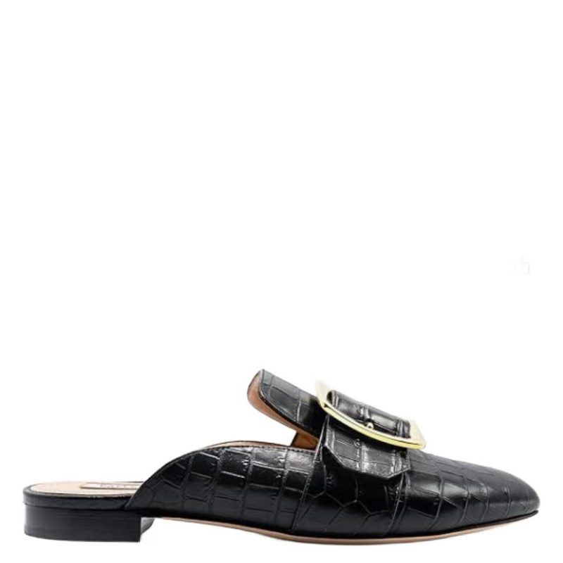 Janesse CROC-EM[보스]ED Leather Mules