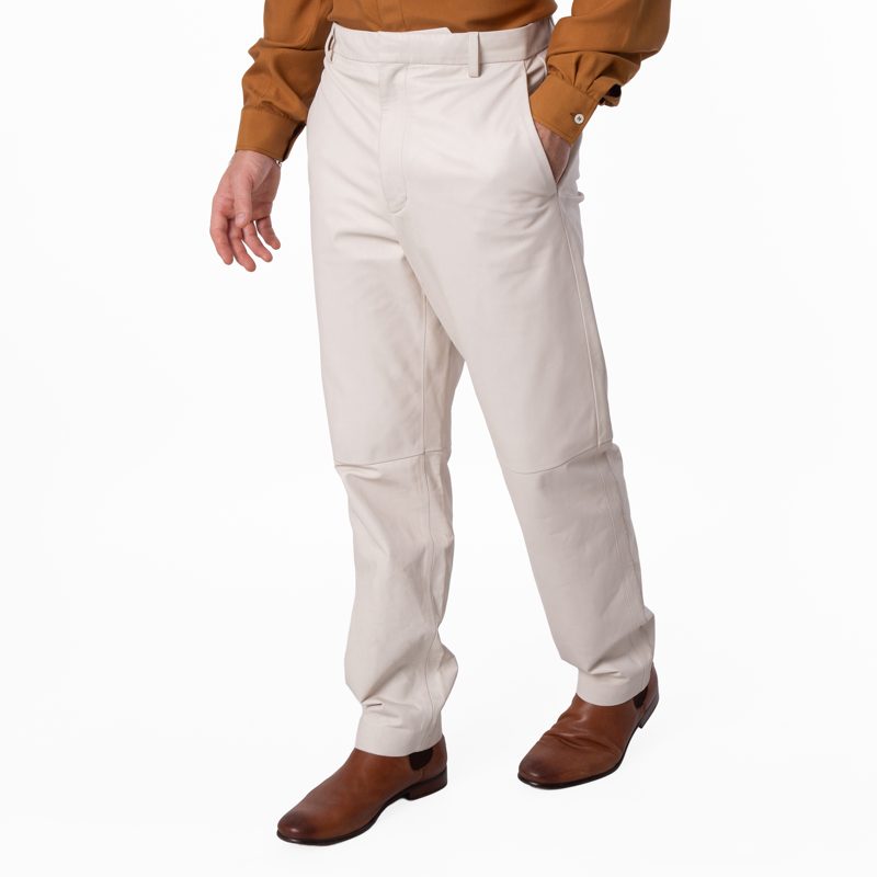 Light Bone Leather Trousers