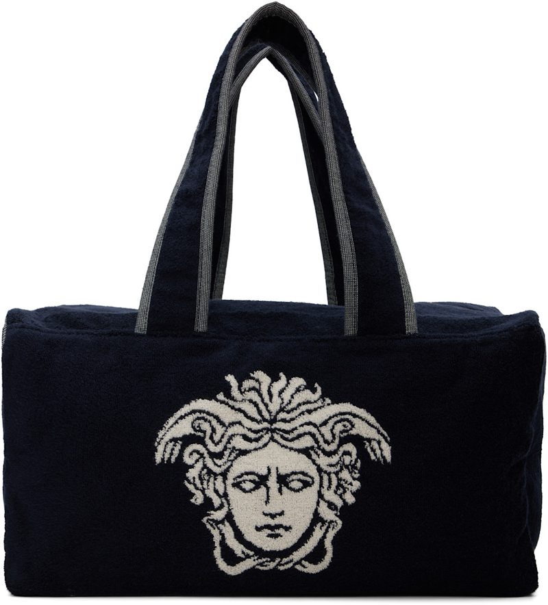 Navy Terry Cloth Jacquard Gym Duffle Bag 262404F049001