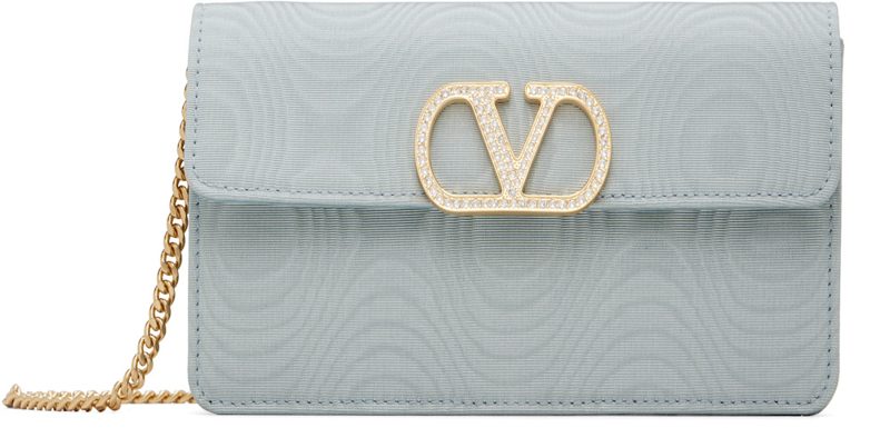 Garavani Blue VLogo Signature Chain Moire Fabric Wallet Bag 262807F048002