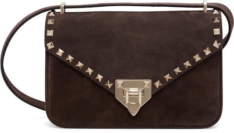 Garavani Brown Rockstud Small Shoulder Suede Bag 262807F048030