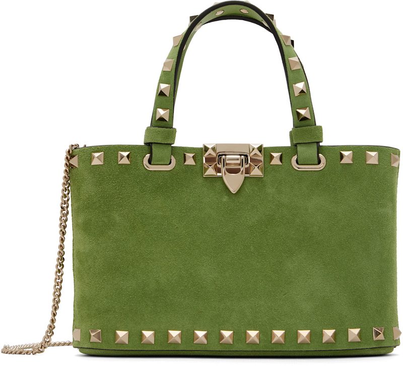 Garavani Green Rockstud Mini Suede Shopping Tote 262807F049002