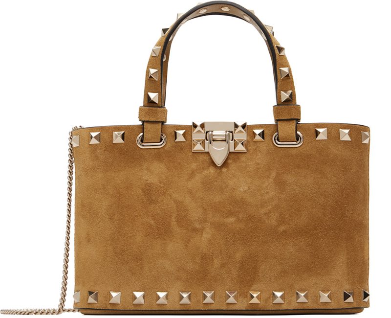 Garavani Tan Rockstud Mini Suede Shopping Tote 262807F049001
