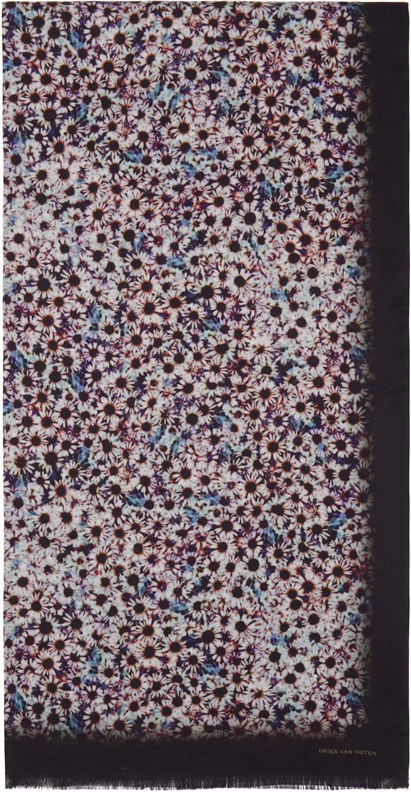 Purple & Green Printed Satin Scarf 262358M150002