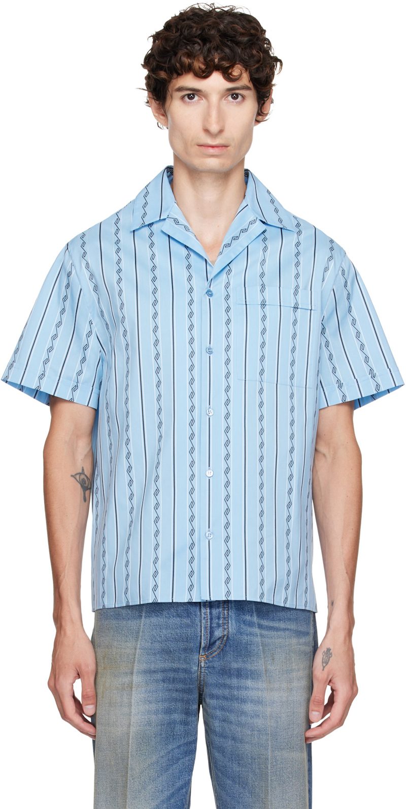 Blue Jacquard Cotton-Silk Regular Shirt 262404M192020