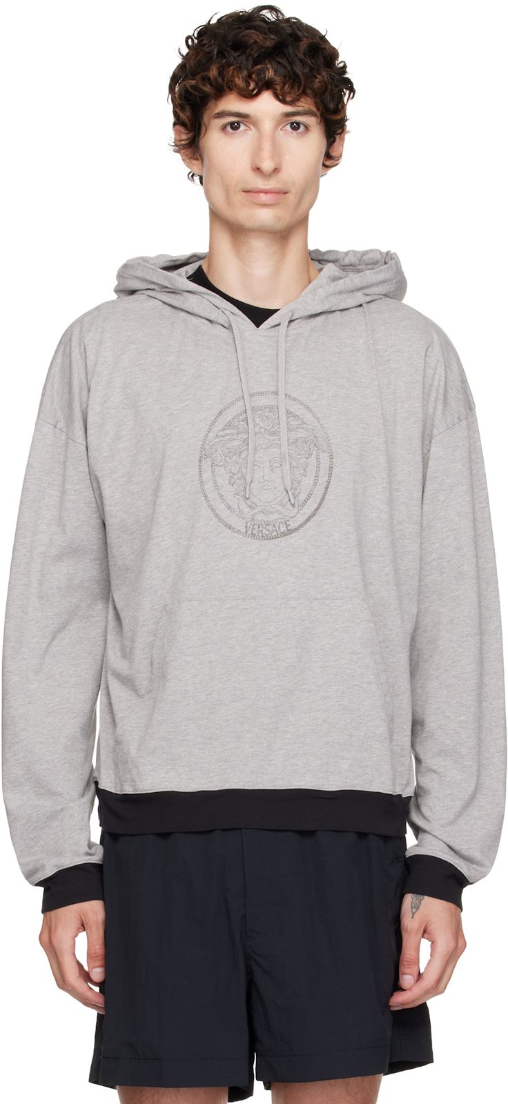 Gray Printed Cotton-Jersey Hoodie 262404M202000