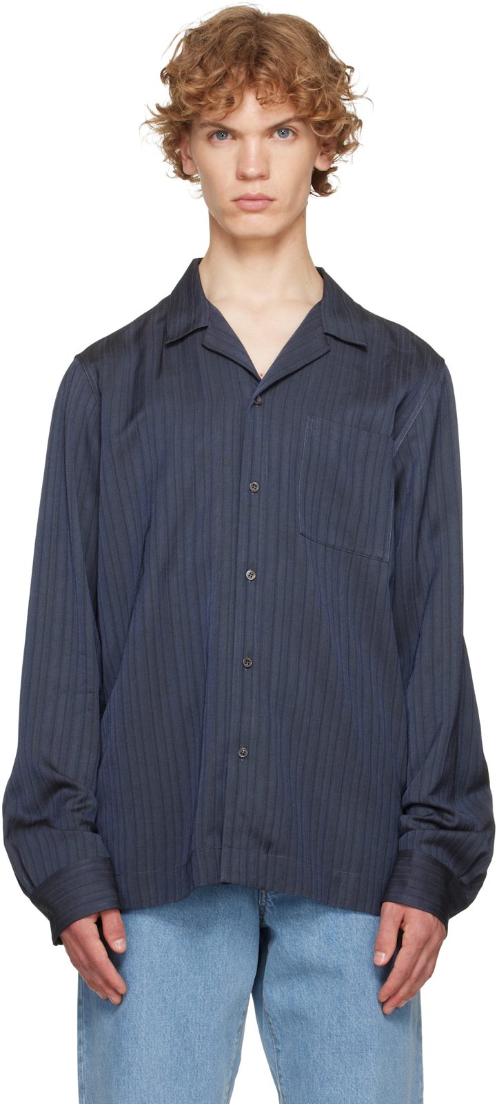 Navy Viscose Twill Shirt 262358M192021