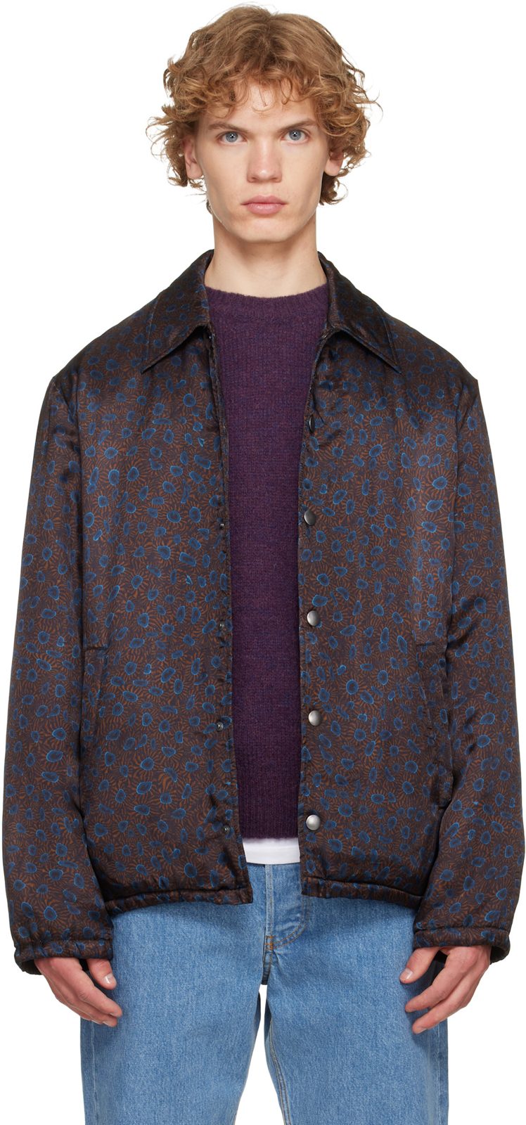 Brown & Blue Printed Jacket 262358M180010