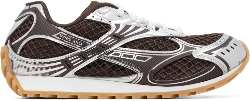 Brown & Silver Orbit Sneakers 261798M237013