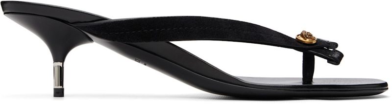 Black Leather Heeled Sandals 262404F125003