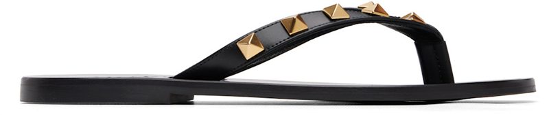 Garavani Black Rockstud Calfskin Flip-Flops 262807F124001