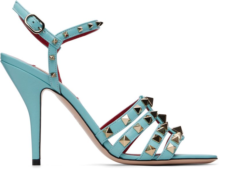 Garavani Blue Rockstud Kidskin Heeled Sandals 262807F125003