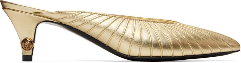 Gold Gianni Metallic Nappa Mule Heels 262404F122000