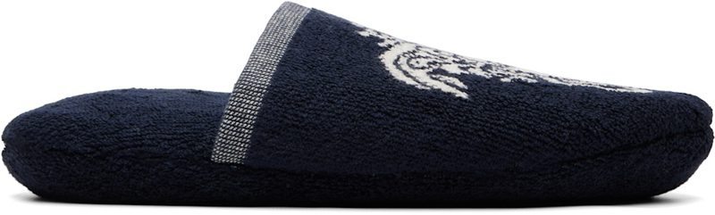 Navy Cotton-Terry Jacquard Slippers 262404F121004