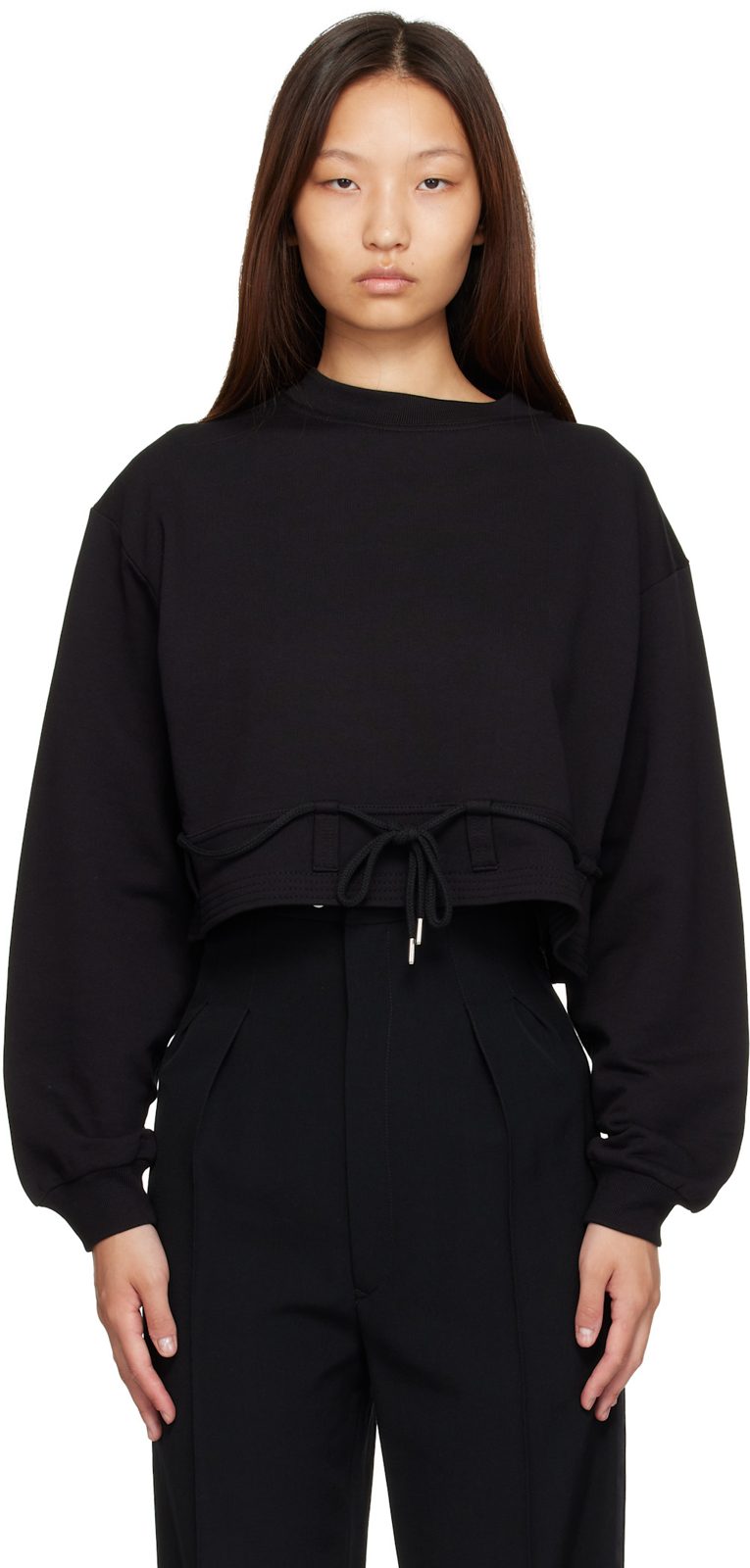 Black Cropped Sweatshirt 262358F096001