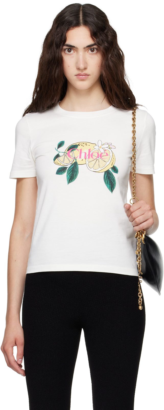 Chloe White Crew-Neck Logo T-shirt 262338F110004