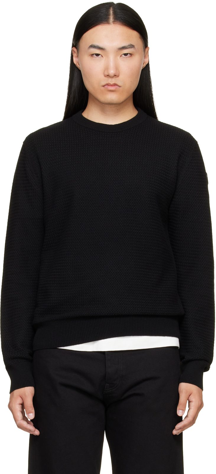 Black Textured Cashmere & Wool Sweater 262111M201000