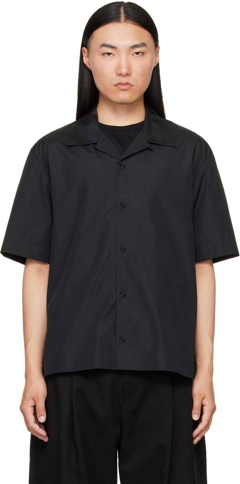 Black Photographic Negative Print Poplin Shirt 262278M192001
