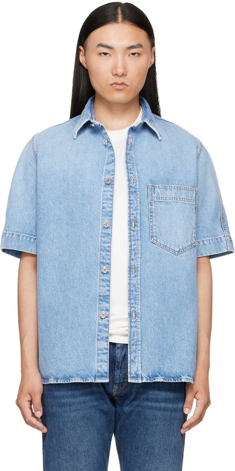 Blue Couture Seam Denim Shirt 262278M192006