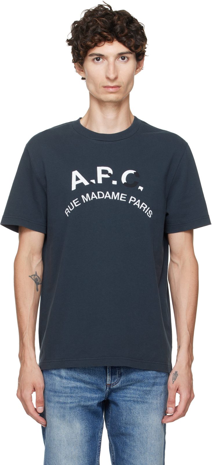 Navy Vintage-Effect T-shirt 262252M213027