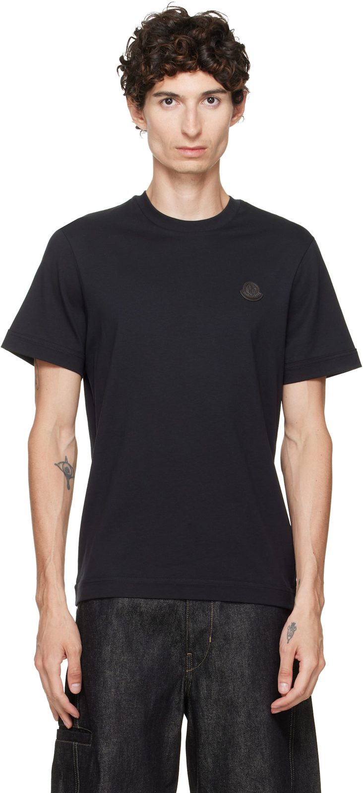 Navy Double Leather Logo T-shirt 262111M213004