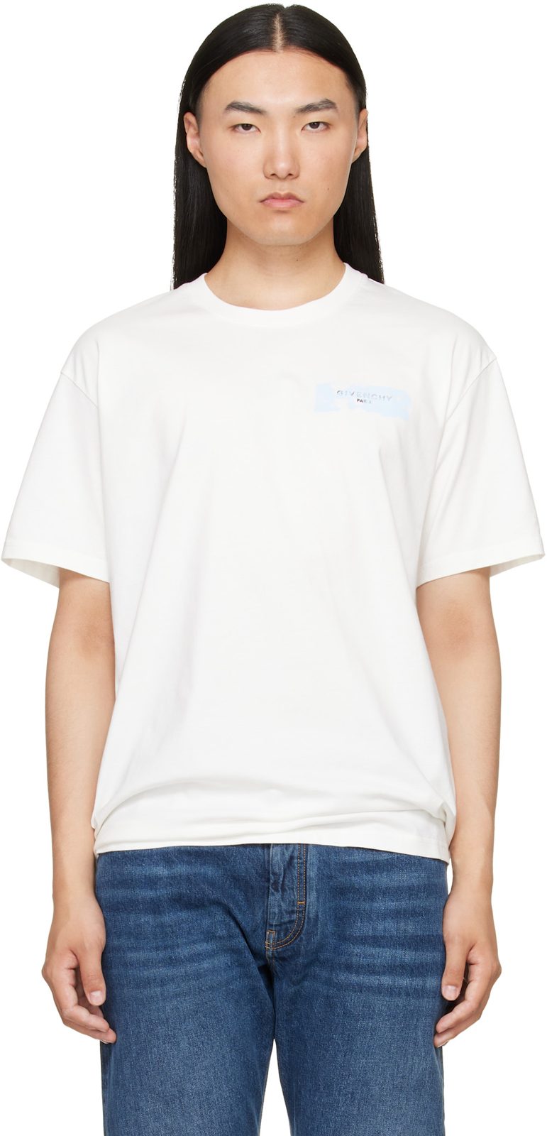 White [GIVENCHY] Paris Paint Print Cotton T-shirt 262278M213010