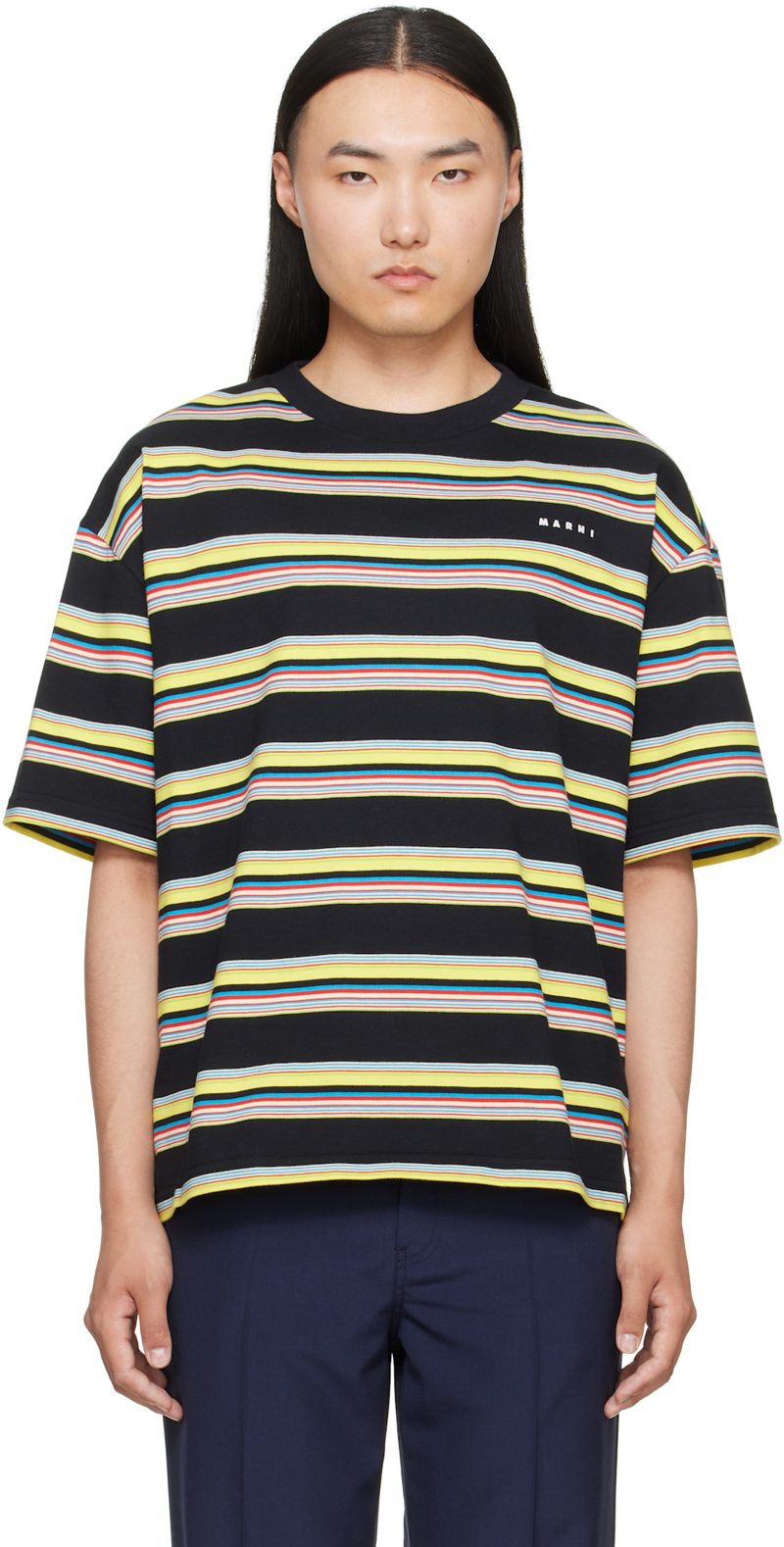 Marni Black & Yellow Striped T-shirt 262379M213004