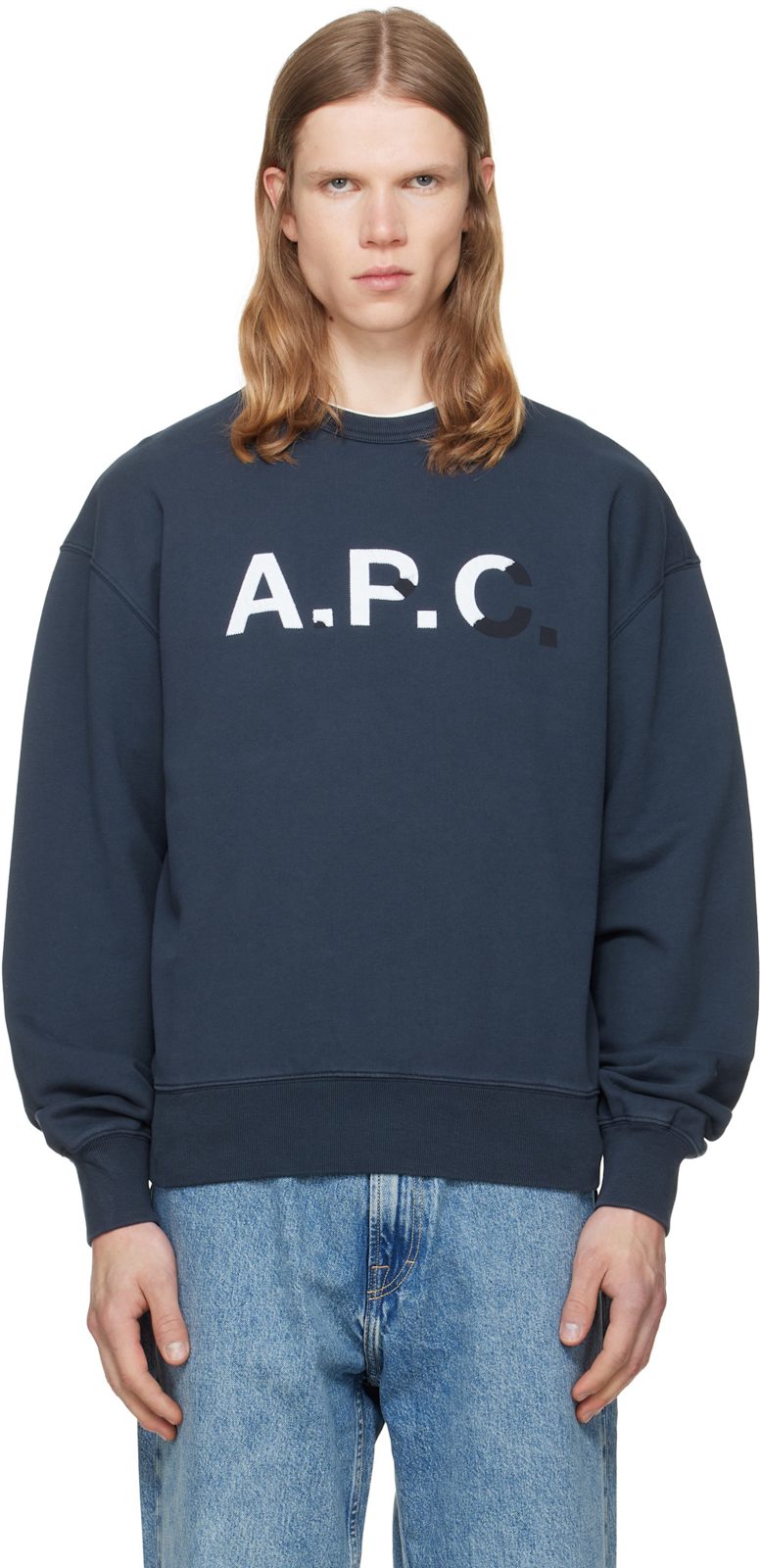 Navy Vintage-Effect [아페쎄] Logo Sweatshirt 262252M204010