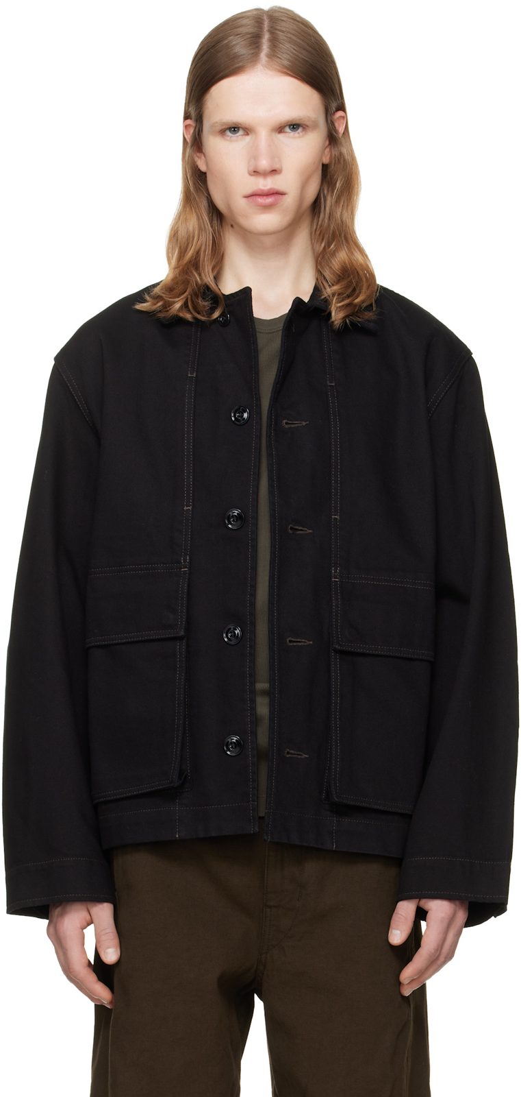 Black Boxy Denim Jacket 262646M177006
