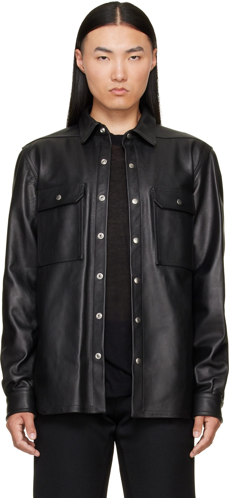Black Tower Leather Overshirt 262232M181014