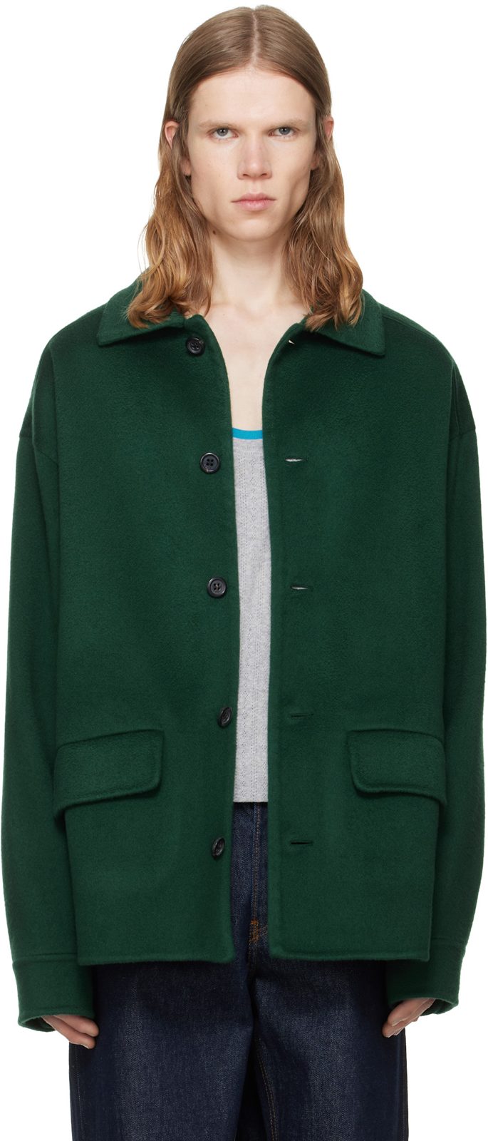 Marni Green Wool-Cashmere Jacket 262379M180010