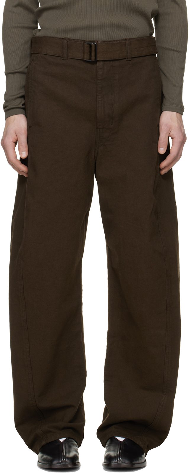 Brown Twisted Belted Jeans 262646M186009