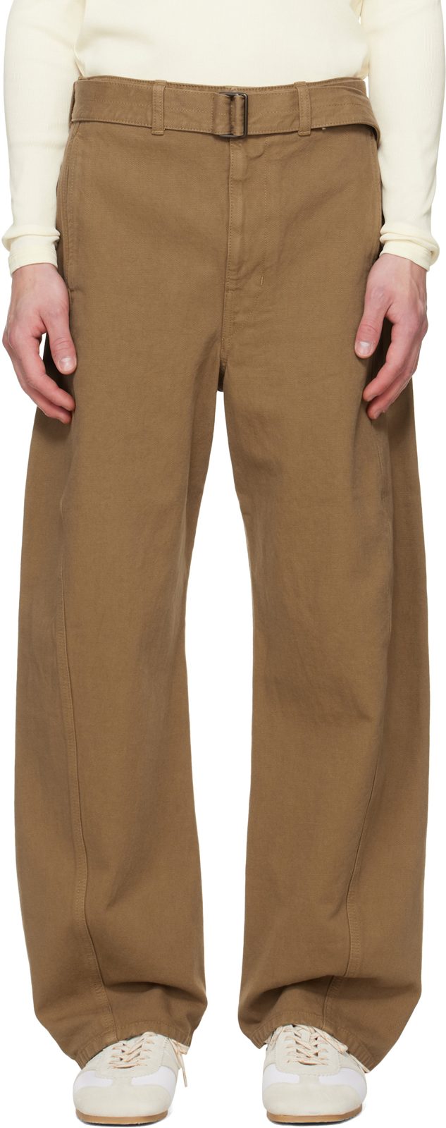 Beige Twisted Belted Jeans 262646M186010