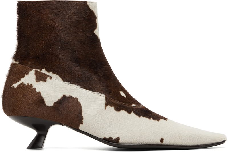 Marni White & Brown Cow-Print Ponyhair Cindi Boots 262379F113001
