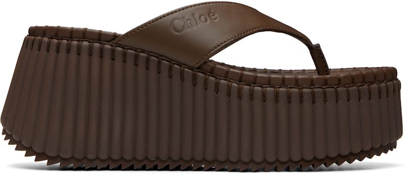 Chloe Brown Napa Wedge Heeled Sandals 262338F125001