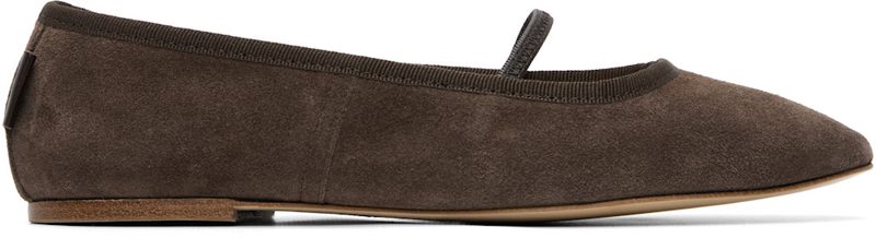 Brown Split Leather Ballerina Flats 262252F118004