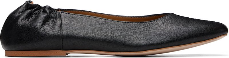 Black Square-Toe Leather Ballerina Flats 262252F118002