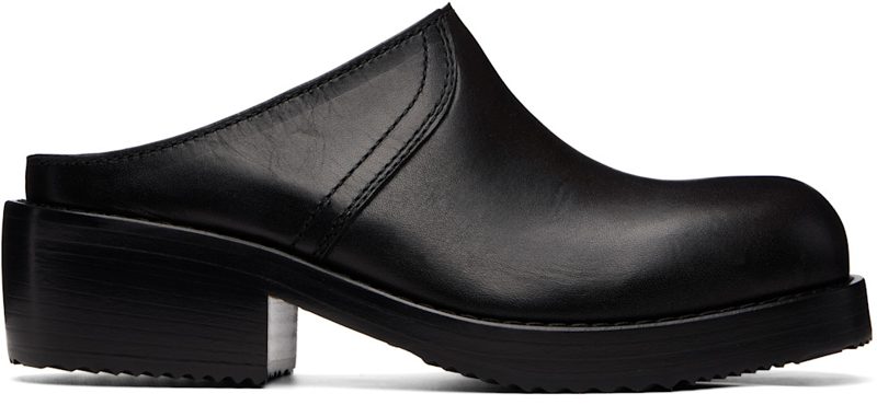 Black Leather Workwear Mule Loafers 262358F121001