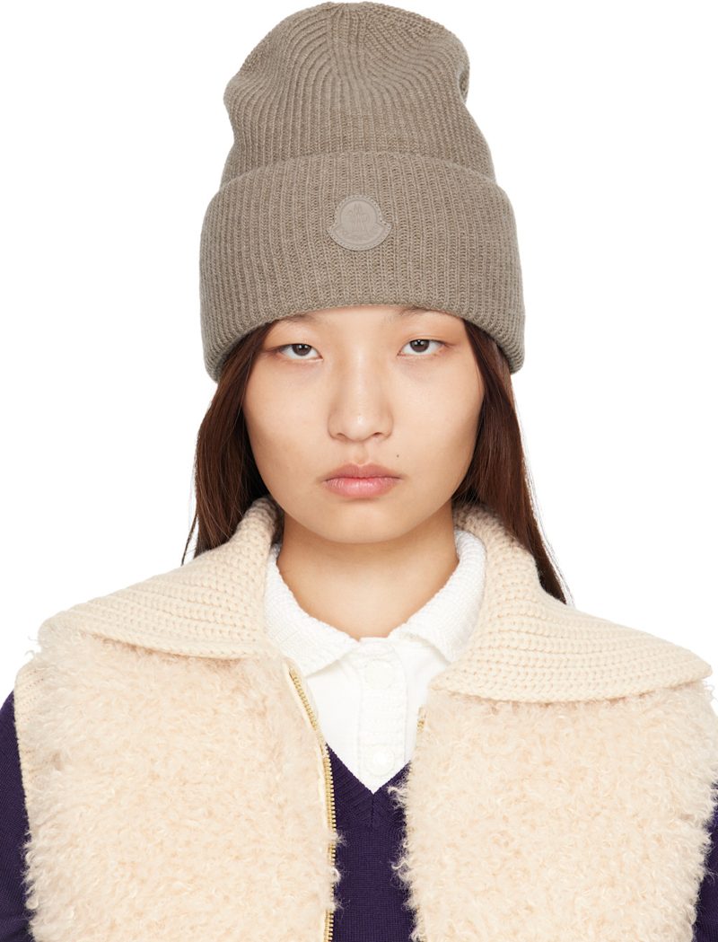 Taupe Wool & Cashmere Blend Beanie 262111F014001