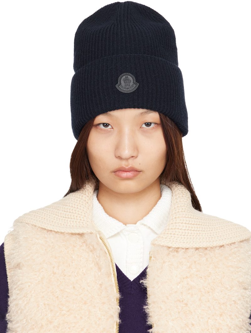 Navy Wool & Cashmere Blend Beanie 262111F014000