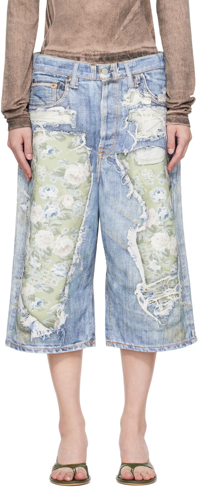 Blue TROMPE-L'OEIL Denim Shorts 262129F088002