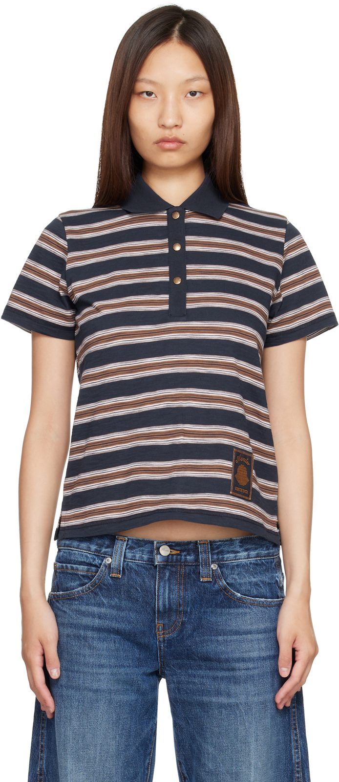 Navy Striped Cotton Polo 262111F108001