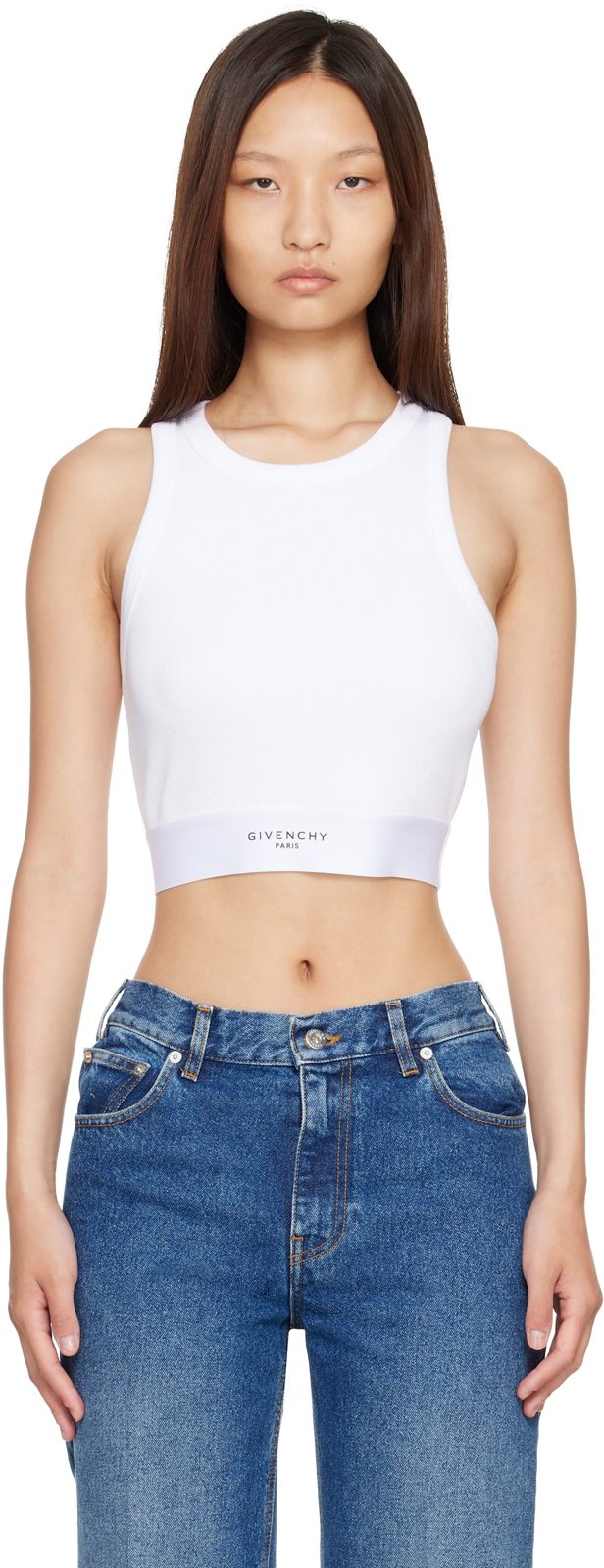 White Cropped Cotton Tank Top 262278F111005