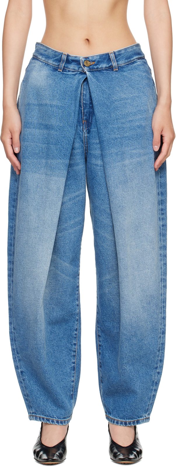 Blue Barrel-Leg Denim Jeans 262251F069001