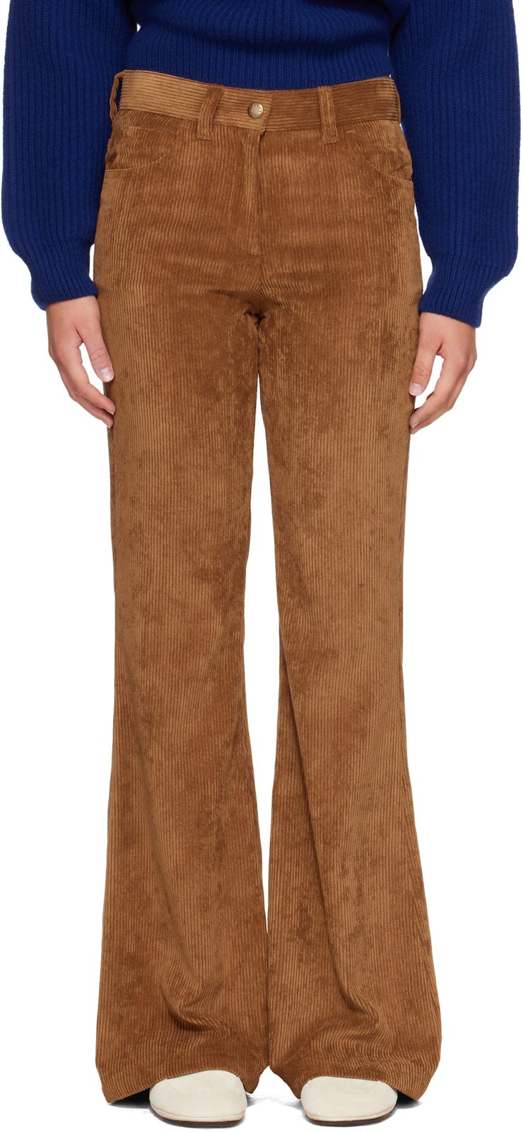 Tan Corduroy Wide Leg Trousers 262111F087001