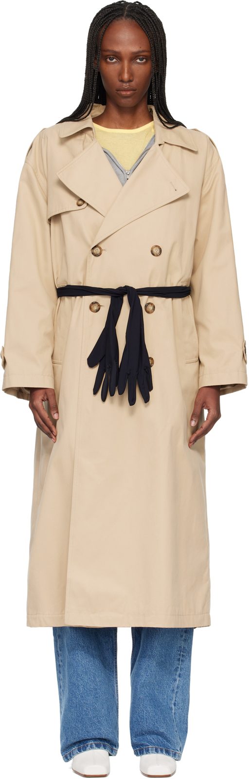 Beige Gloves Cotton Trench Coat 261188F067001